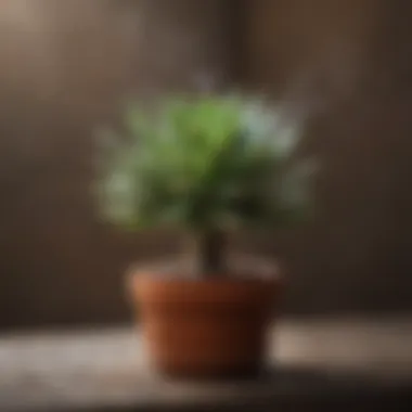 A potted succulent being misted with water spray