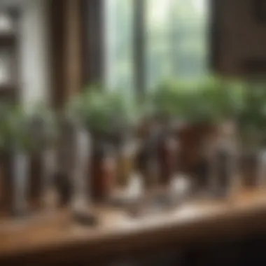 Different types of watering tools arranged on a wooden table