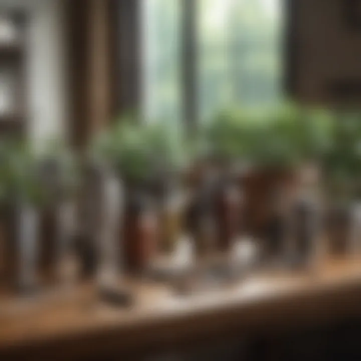 Different types of watering tools arranged on a wooden table