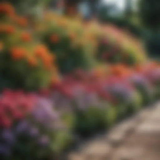 Beautifully edged flower bed showcasing a variety of blooms and textures
