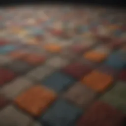 Close-up view of textured carpet squares in various colors