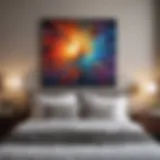 Elegant abstract art piece above a master bed