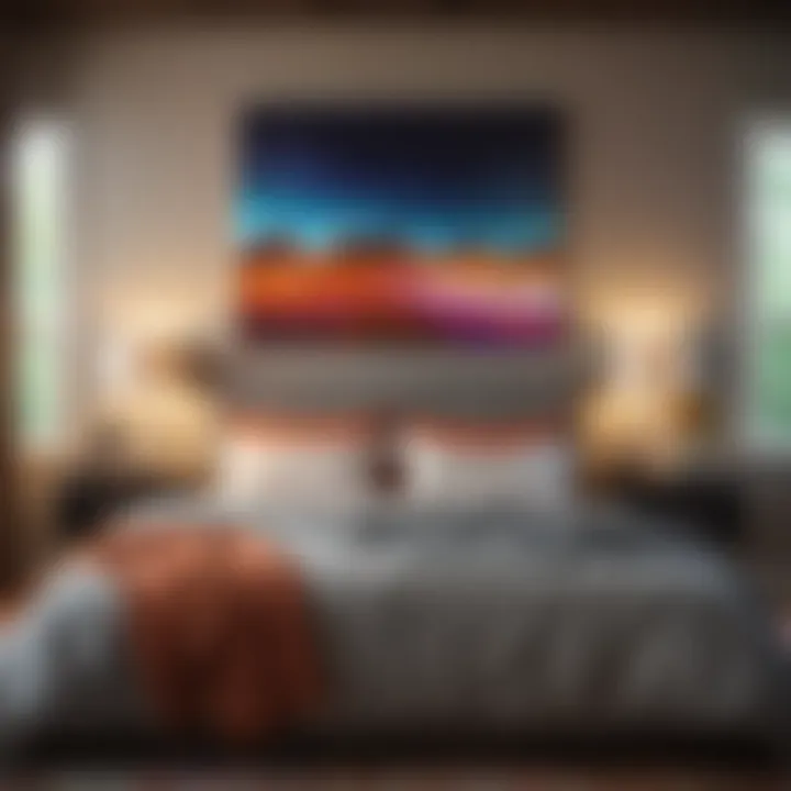 Vibrant color palette in art piece above a master bedroom
