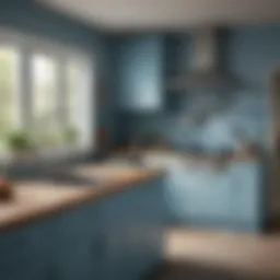 Elegant kitchen painted in soft blue