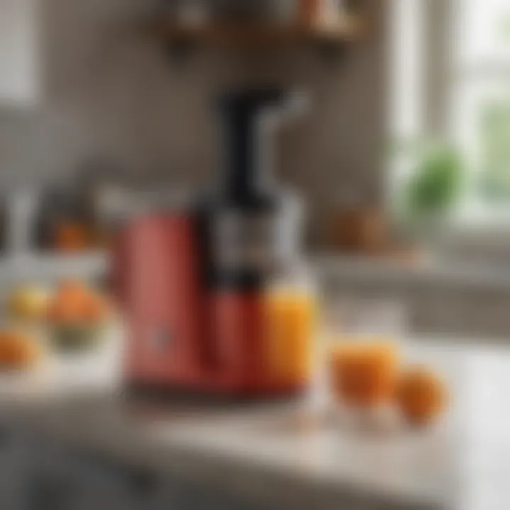 An affordable juicer model showcased on a kitchen countertop