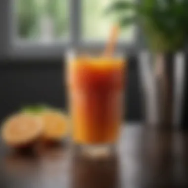 A glass of freshly juiced beverage depicting vibrant colors