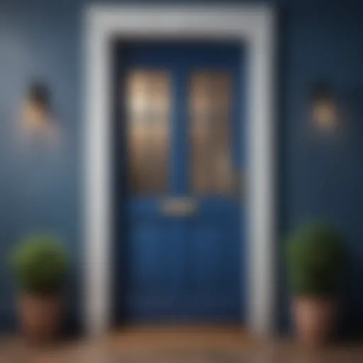 Elegant front door painted in deep blue