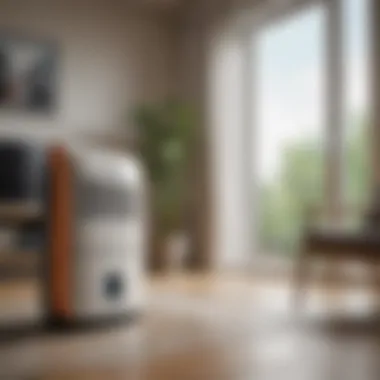 Dehumidifier in a living room addressing window condensation