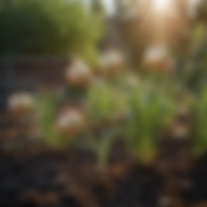 Close-up of healthy onion plants in a garden bed