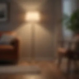 Elegant floor lamp with a warm glow in a modern living room