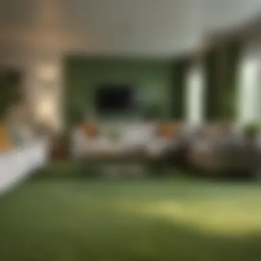 Earthy green carpet creating a serene environment in a living room