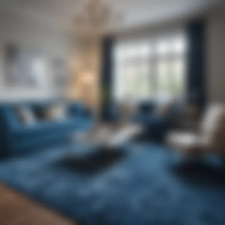 Vibrant blue carpet adding a pop of color to a stylish living room