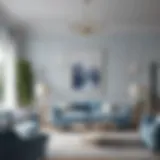 Serene living room featuring soft blue and white tones