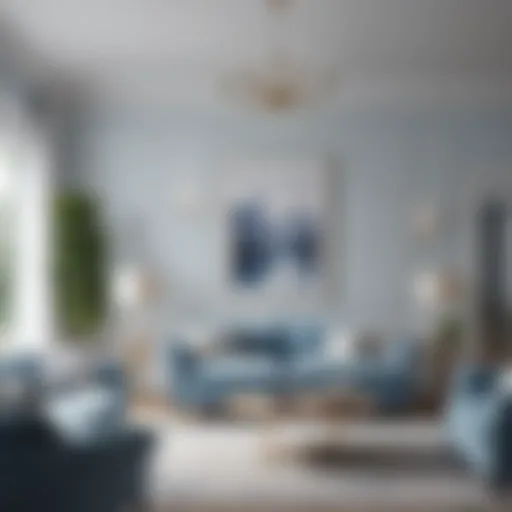 Serene living room featuring soft blue and white tones
