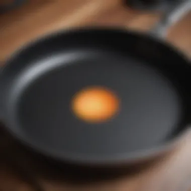 A close-up view of the non-scratch surface of a frying pan highlighting durability