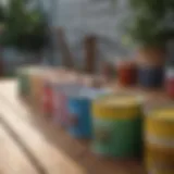 Vibrant colors of paint cans for wood furniture