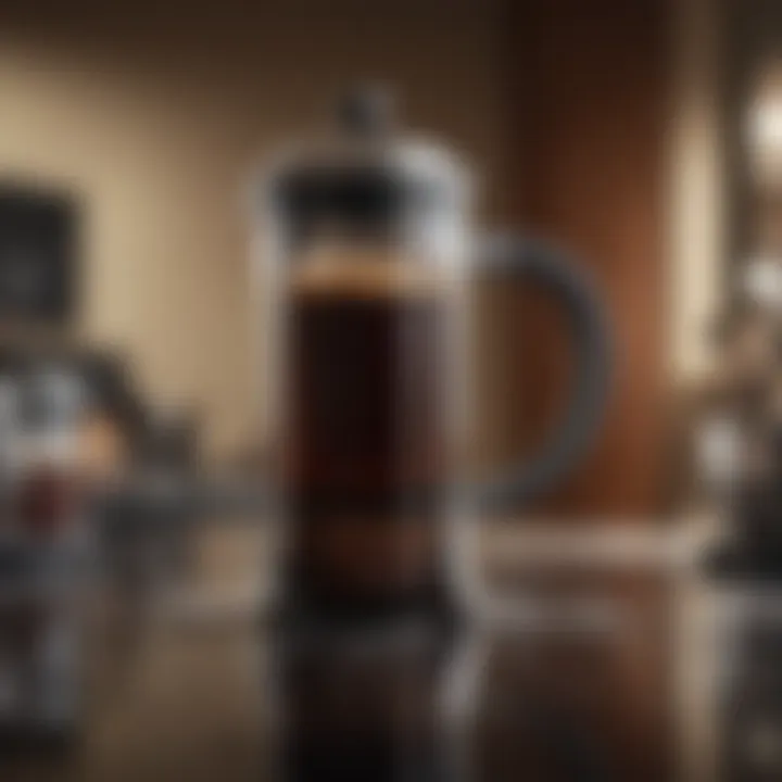 Close-up of coffee brewing in a thermal French press, highlighting the rich texture