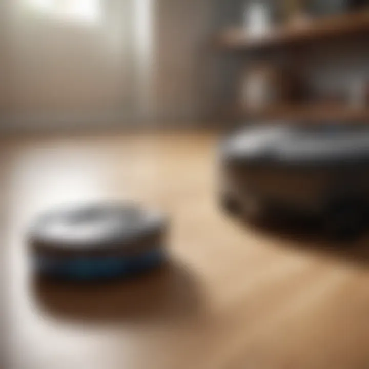 Robotic Vacuum in Action Robotic vacuum navigating around pet toys