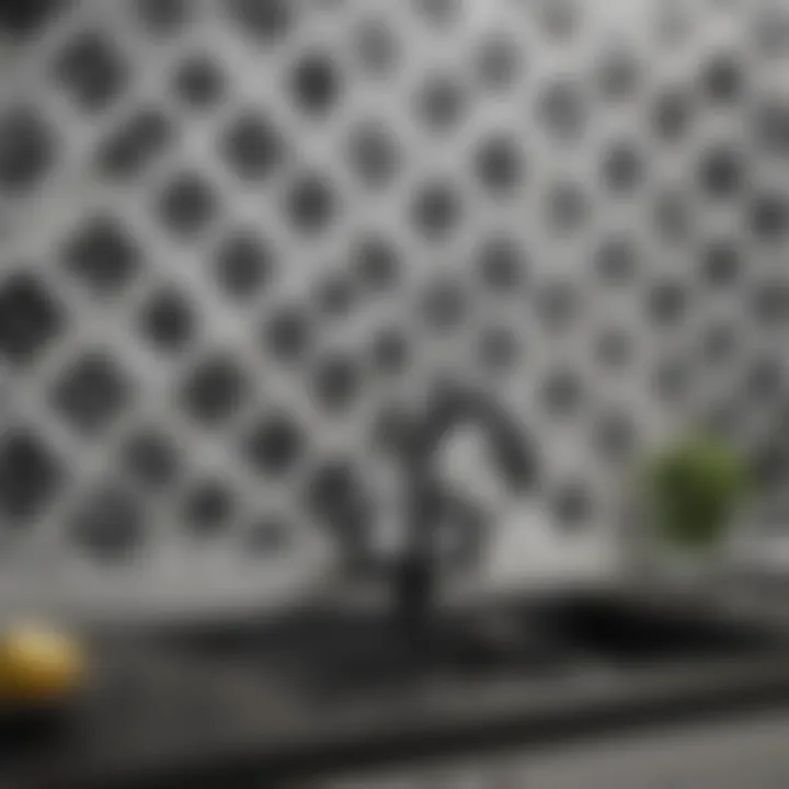 Creative black and white patterned backsplash in a contemporary setting