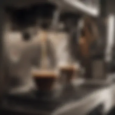 Close-up of coffee brewing in a single serve machine with steam rising