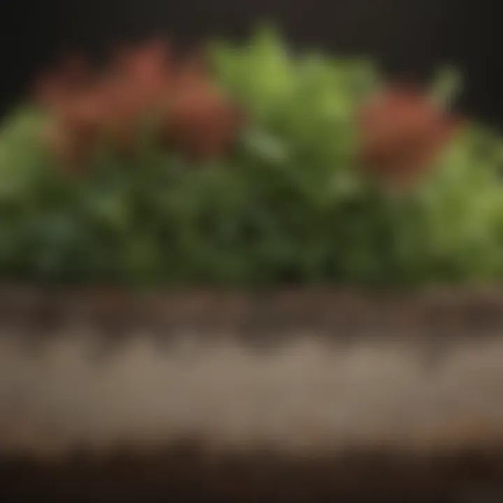 Detailed view of soil and herb roots in a well-maintained planter box.