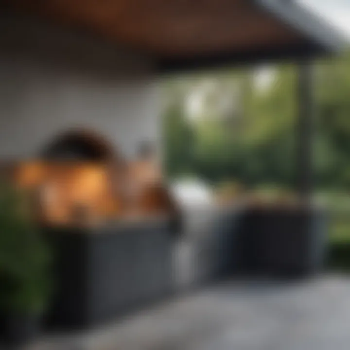 Stylish outdoor kitchen with built-in grill and seating area