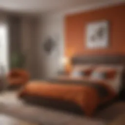 Elegant burnt orange bedroom with modern decor