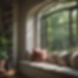 A serene window seat with plush cushions and natural light streaming in