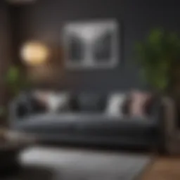 Elegant living room setup featuring a charcoal grey sofa