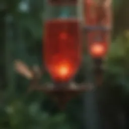 A beautifully designed hummingbird feeder displaying vibrant colors.