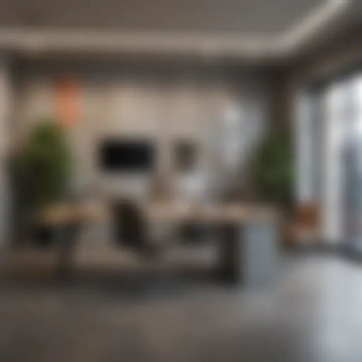 Balanced Color Blend in Modern Office Modern office featuring a balanced blend of neutral and bold colors