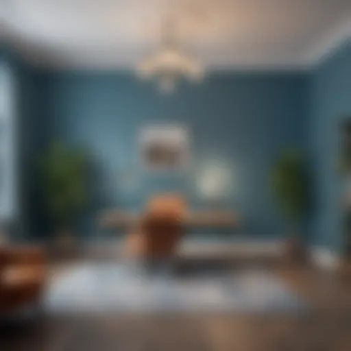 A serene office space painted in calming blue tones