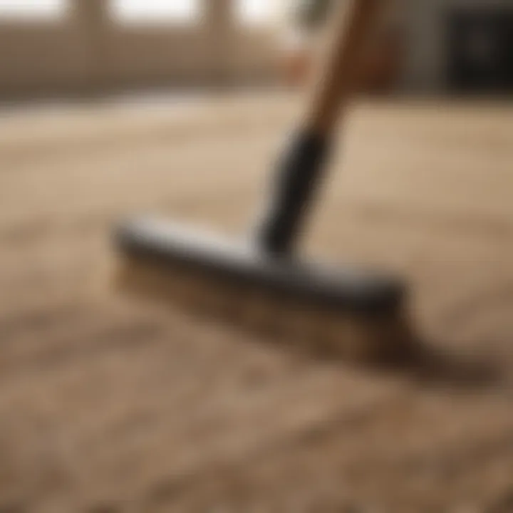 A selection of cleaning tools and products suitable for maintaining jute area rugs displayed on a clean surface.