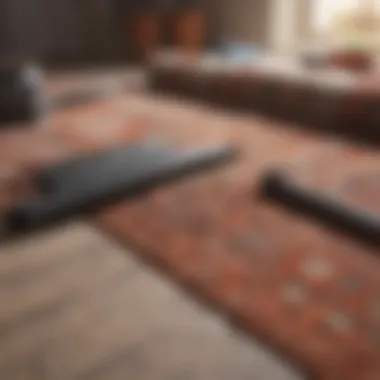 Various rug cleaning tools neatly arranged on a clean surface