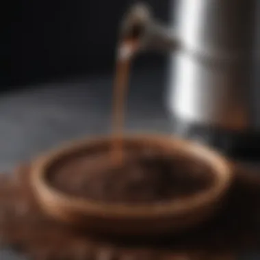 Close-up of coffee grounds in a drip pot