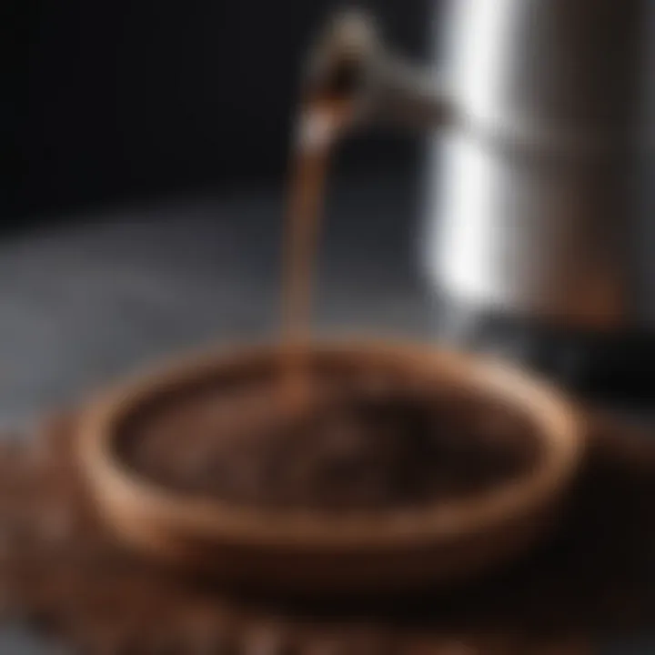 Close-up of coffee grounds in a drip pot