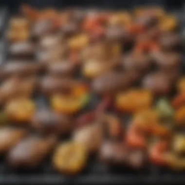 A vibrant spread of grilled food on a gas grill