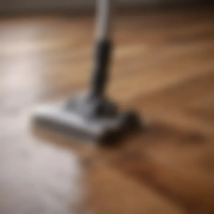 Close-up of a hardwood floor being cleaned