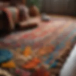 A vibrant wool rug showcasing its intricate patterns and texture.