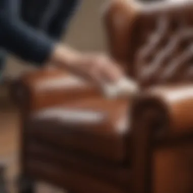 Applying leather repair cream on a chair