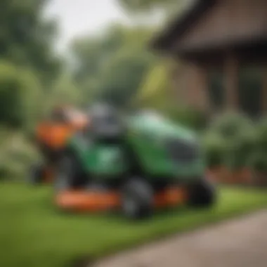 A variety of riding lawn mowers lined up in a garden center