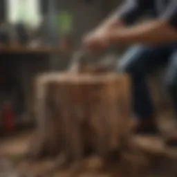 A well-equipped workshop with tools for stump removal