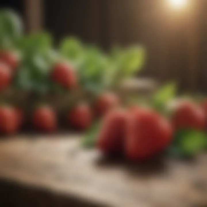 Different types of fertilizers for strawberries displayed on a wooden table