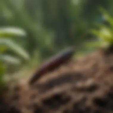 Close-up view of an earwig exploring a garden