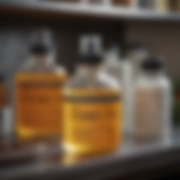 A variety of chemical solutions for flea treatment on a shelf