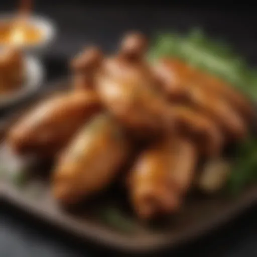 A beautifully plated air-fried chicken wings garnished with fresh herbs