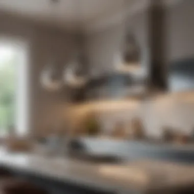 A stylish countertop hanging light fixture illuminating a modern kitchen