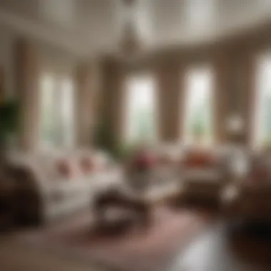Elegant country cottage decor with floral patterns and soft textiles