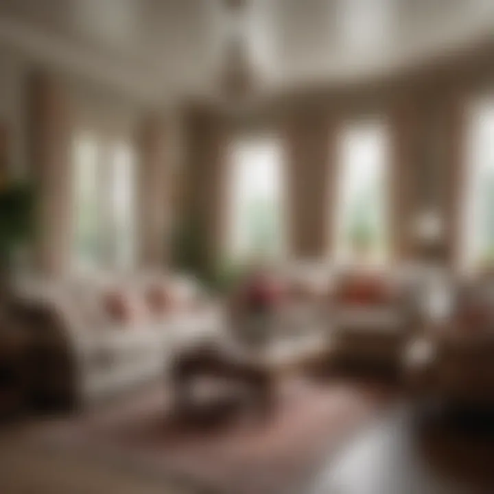 Elegant country cottage decor with floral patterns and soft textiles