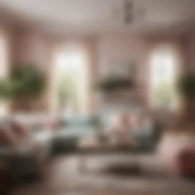 A cozy living room adorned with pastel colors and natural textures